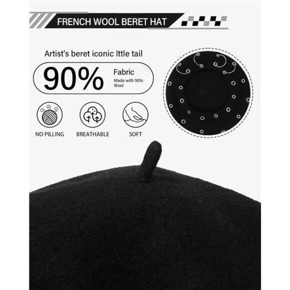 Women\'s Punk Beret Hats 90% Wool Blend Beret Cap Goth Hat